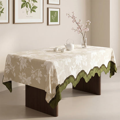 Elegante tovaglia in cotone e lino con motivo floreale. - image 1