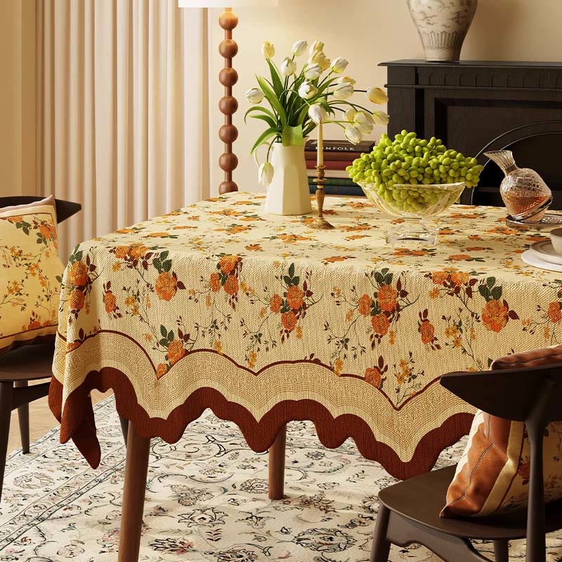 Tovaglia vintage in cotone e lino con stampa floreale "Mesinal Rose" - 140cm x 220cm - Rettangolo - image 0