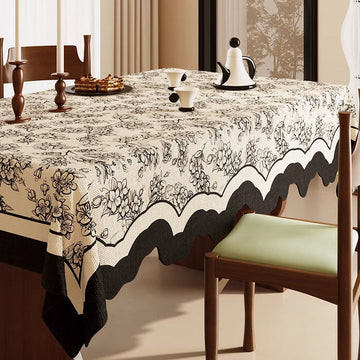 Tovaglia in cotone e lino con stampa floreale nera - 140cm x 220cm - Rettangolo - image 0