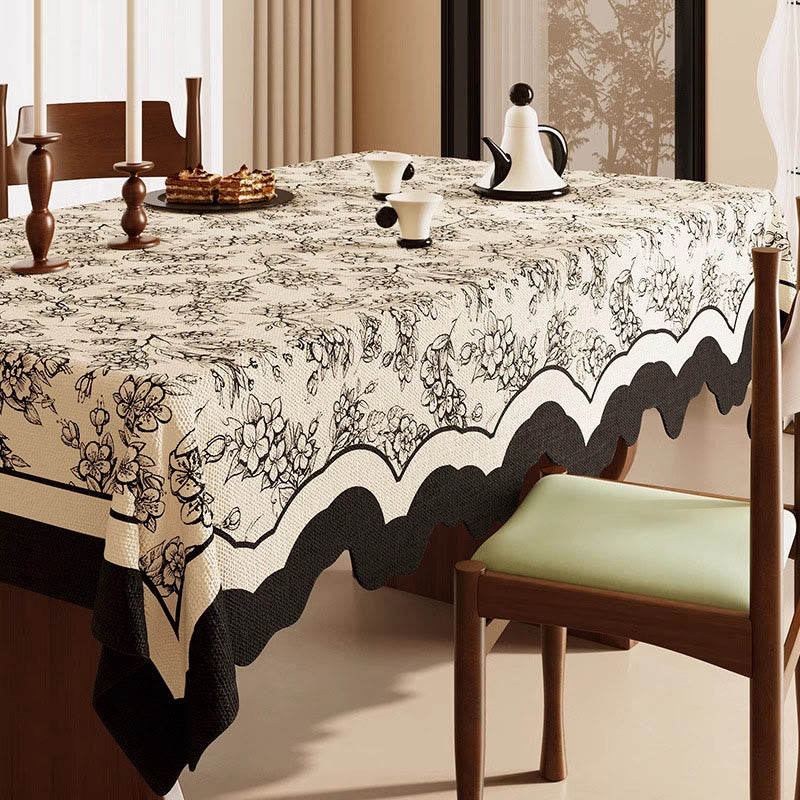 Tovaglia in cotone e lino con stampa floreale nera - 140cm x 220cm - Rettangolo - image 0