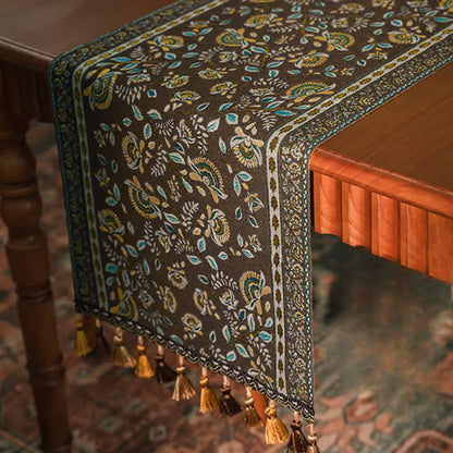 Runner da tavola vintage con nappe in jacquard a motivo rami. - image 11