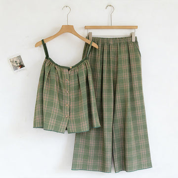 Completo pigiama composto da canotta e pantaloni a quadretti verdi - Verde - XL - image 0