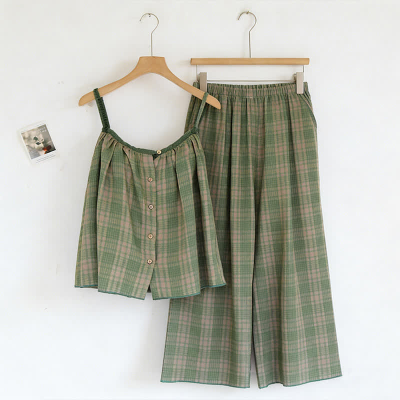 Completo pigiama composto da canotta e pantaloni a quadretti verdi - Verde - XL - image 0