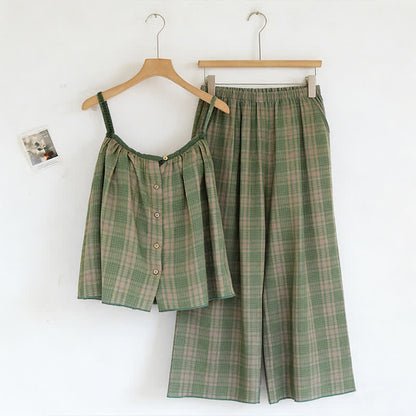 Completo pigiama composto da canotta e pantaloni a quadretti verdi - Verde - XL - image 0