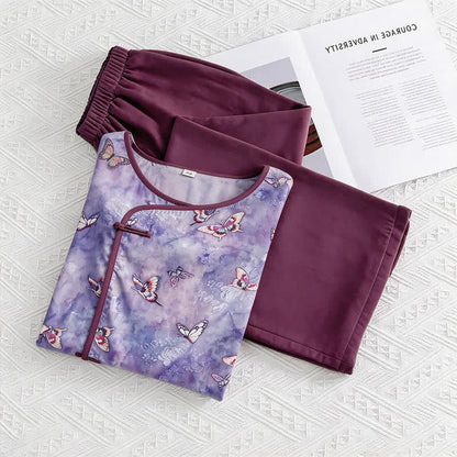 Completo da casa ispirato all'Oriente con farfalla viola - Viola - M - image 0