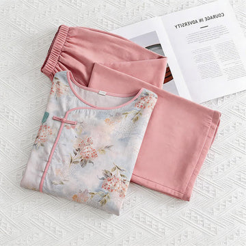 Completo da casa rosa con stampa floreale e ispirazione orientale. - Rosa - M - image 0