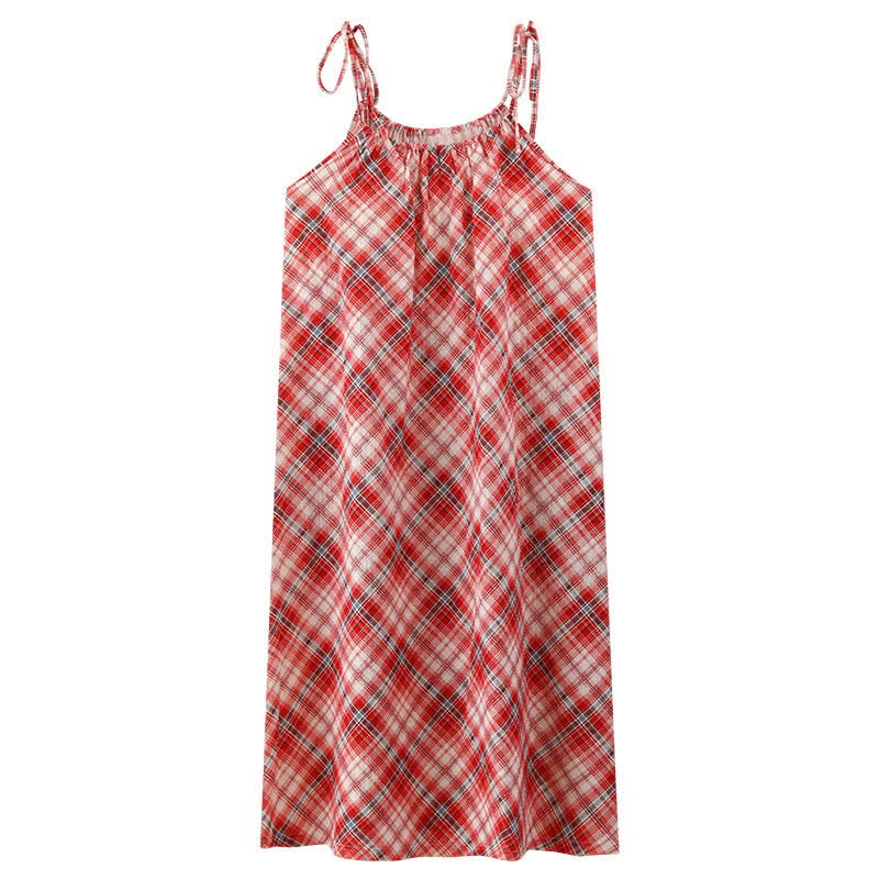Camicia da notte a quadri rossi con laccetti - image 7