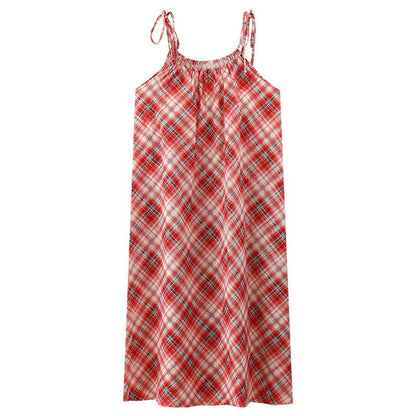 Camicia da notte a quadri rossi con laccetti - image 7