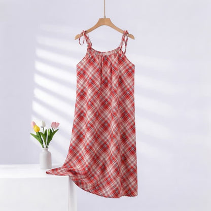 Camicia da notte a quadri rossi con laccetti - Rosso - 2XL - image 0