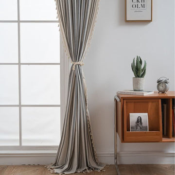 Tenda a nappe a righe grigie e bianche - Occhiello - 140cm x 280cm - image 0