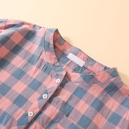 Camicia da notte in garza di cotone a quadri con 3 bottoni - image 1