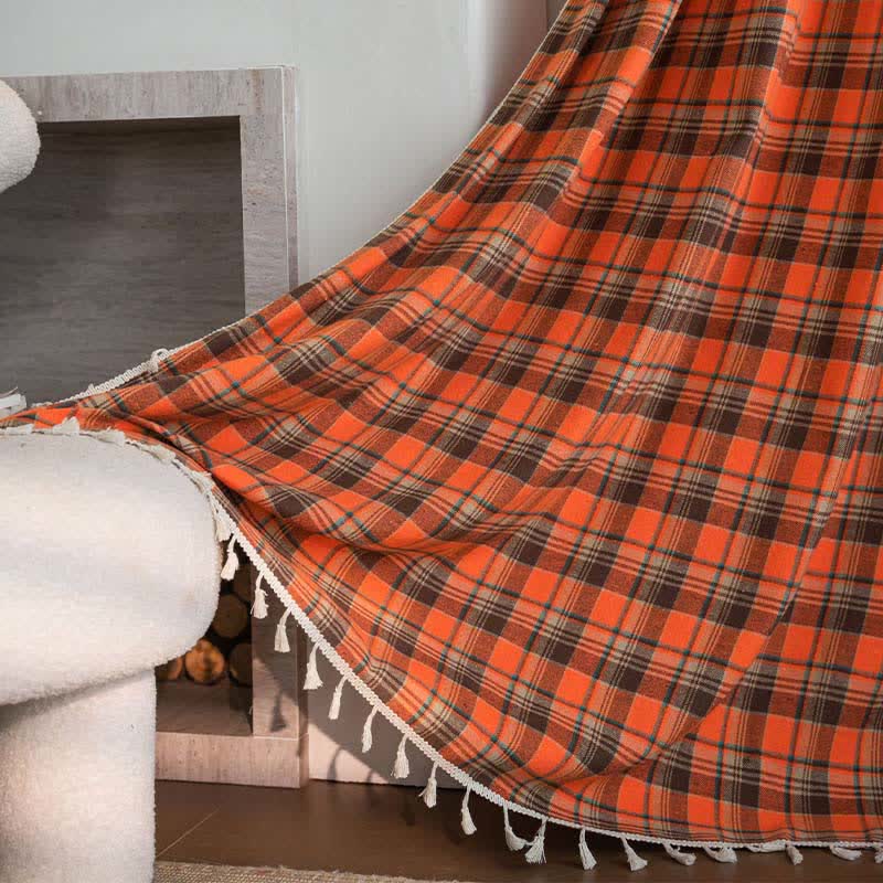 Tenda a nappe a quadri arancione acceso - Occhiello - 140cm x 280cm - image 2