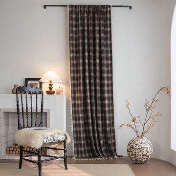 Tenda a quadri con nappe in stile vintage - Occhiello - 140cm x 280cm - image 0