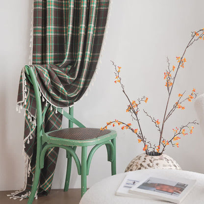 Tenda a nappe in stile vintage con motivo a quadri verdi. - image 4