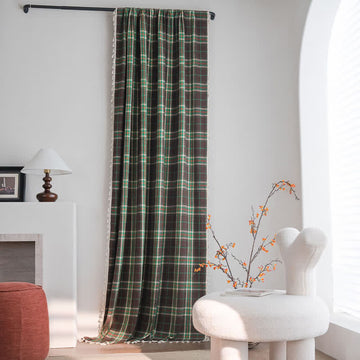 Tenda a nappe in stile vintage con motivo a quadri verdi. - Occhiello - 140cm x 280cm - image 0