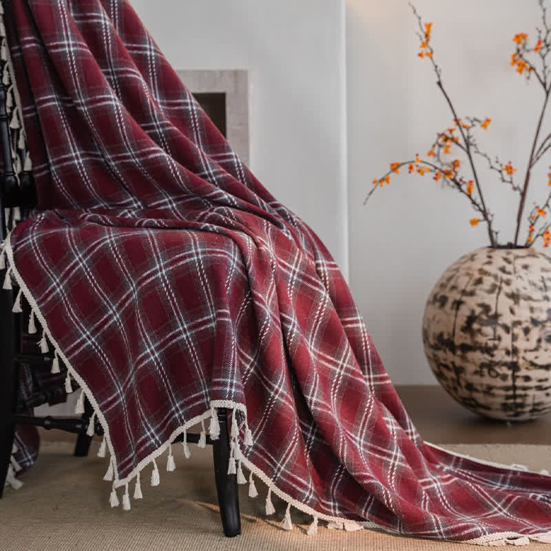 Tenda a nappe in stile vintage con motivo a quadri bordeaux. - image 3