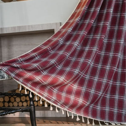 Tenda a nappe in stile vintage con motivo a quadri bordeaux. - image 2