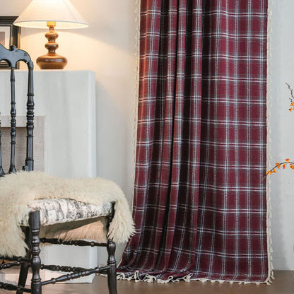Tenda a nappe in stile vintage con motivo a quadri bordeaux. - image 1