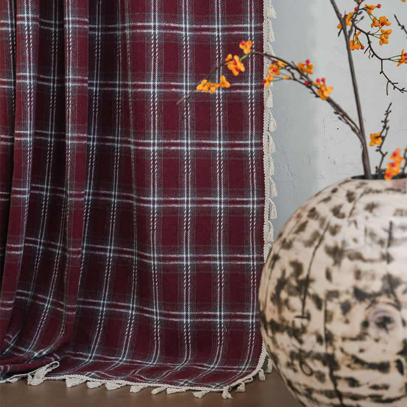 Tenda a nappe in stile vintage con motivo a quadri bordeaux. - image 7
