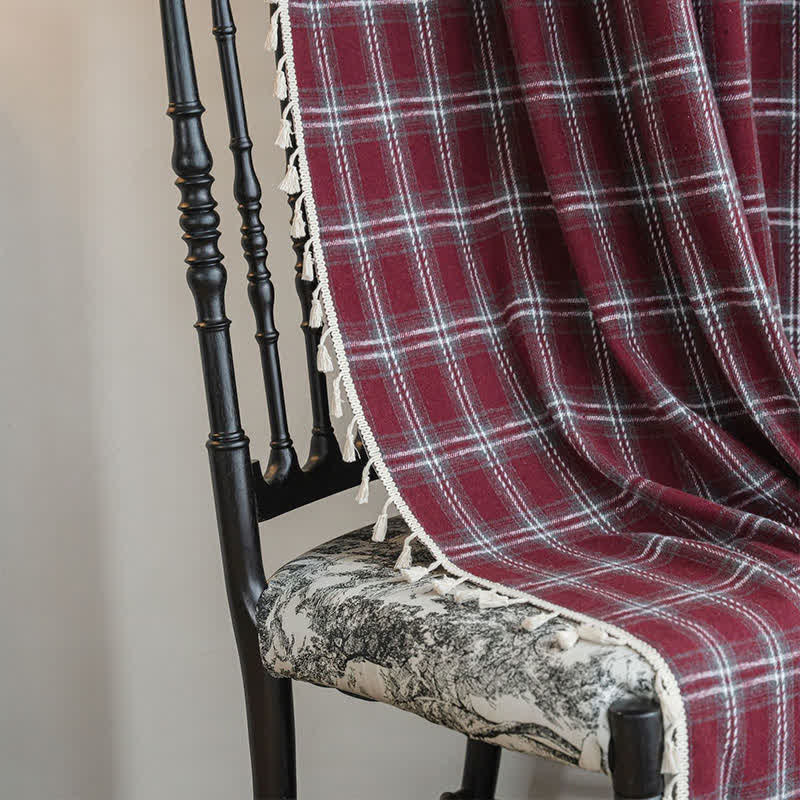 Tenda a nappe in stile vintage con motivo a quadri bordeaux. - image 8