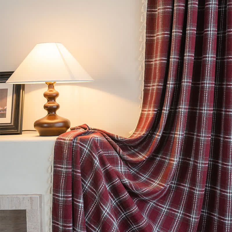Tenda a nappe in stile vintage con motivo a quadri bordeaux. - image 4