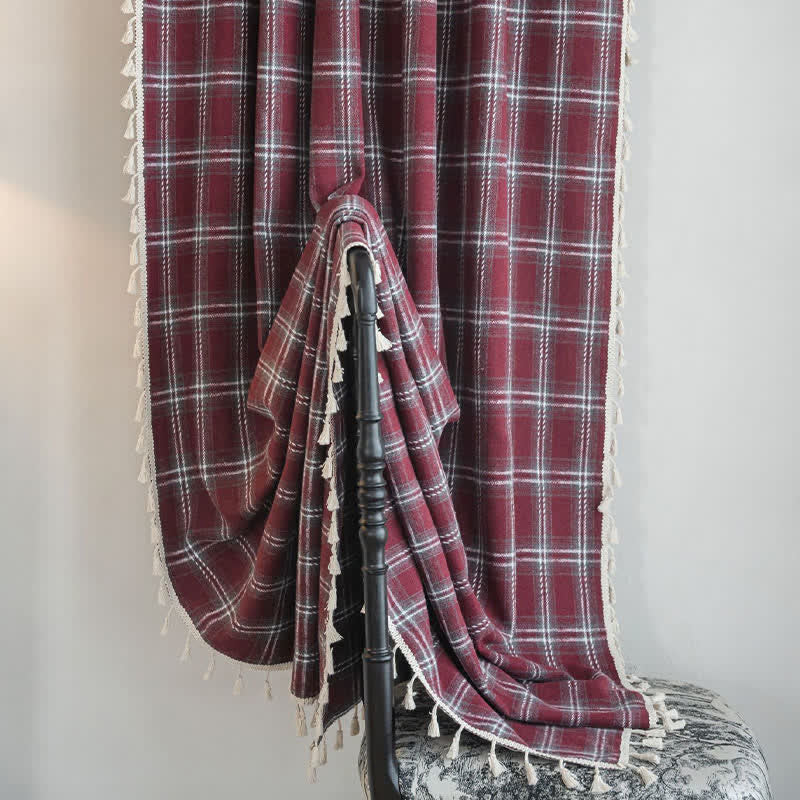Tenda a nappe in stile vintage con motivo a quadri bordeaux. - image 5