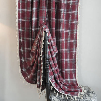 Tenda a nappe in stile vintage con motivo a quadri bordeaux. - image 5