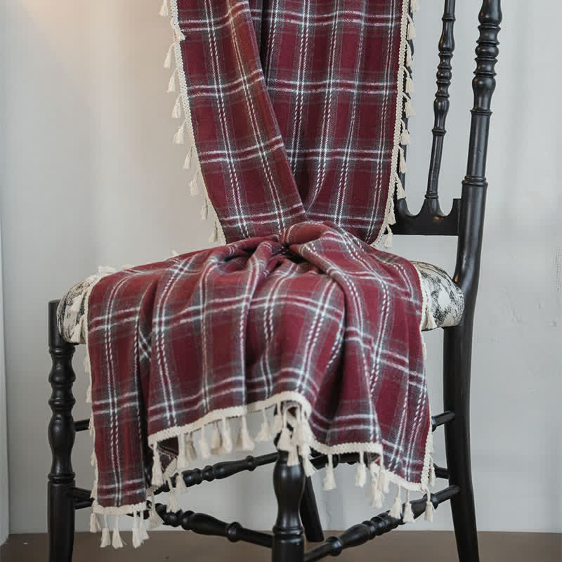 Tenda a nappe in stile vintage con motivo a quadri bordeaux. - image 6