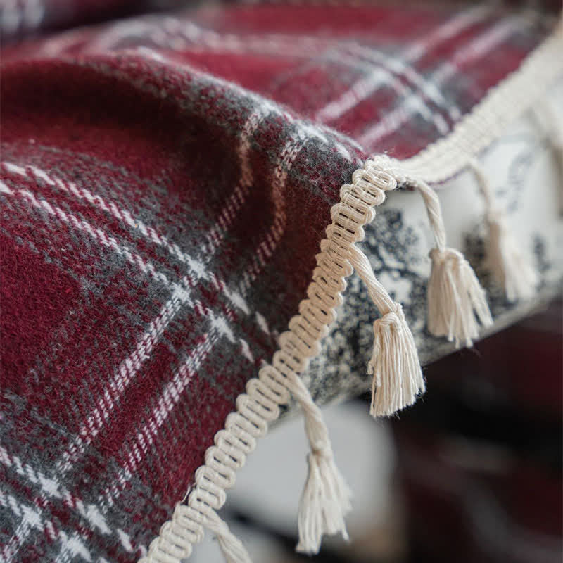 Tenda a nappe in stile vintage con motivo a quadri bordeaux. - image 12