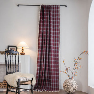 Tenda a nappe in stile vintage con motivo a quadri bordeaux. - Occhiello - 140cm x 280cm - image 0