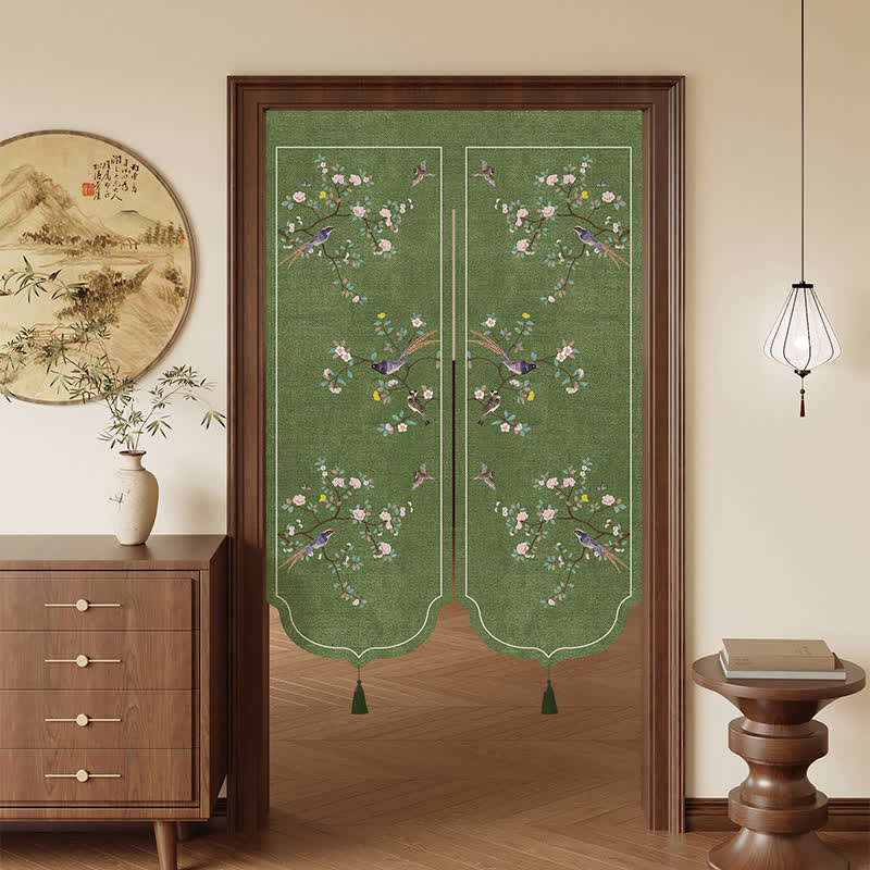 Tenda divisoria per porta con motivo floreale e uccelli - Verde - 100cm*140cm - image 0