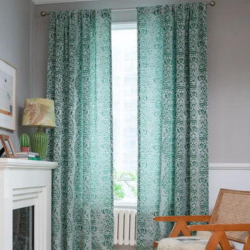 Tenda con motivo a gocce d'acqua in stile vintage - Verde - Occhiello - 132cm x 300cm - image 0