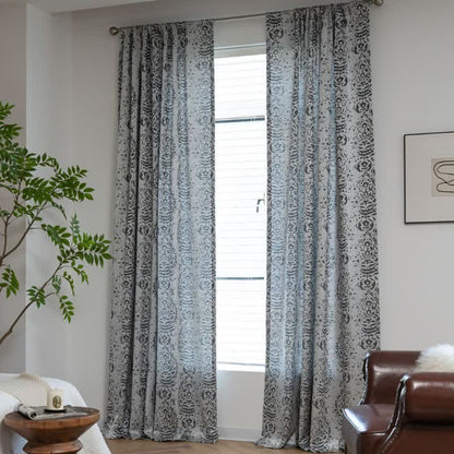 Tenda con motivo a gocce d'acqua in stile vintage - Grigio - Occhiello - 132cm x 300cm - image 5