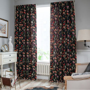 Tenda jacquard con motivo floreale di tulipani e nappe - Occhiello - 150cm x 300cm - image 0