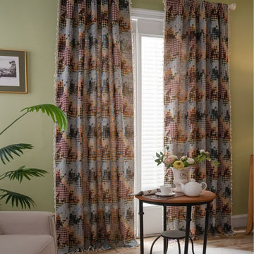 Tenda jacquard a pied de poule colorata con nappe - Occhiello - 150cm x 300cm - image 0