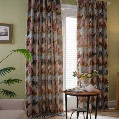 Tenda jacquard a pied de poule colorata con nappe - Occhiello - 150cm x 300cm - image 0
