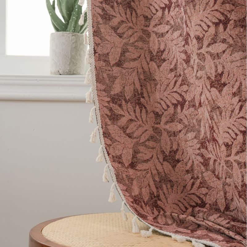 Tenda vintage in jacquard con motivo a foglie e nappe - image 3