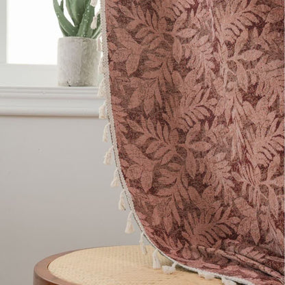 Tenda vintage in jacquard con motivo a foglie e nappe - image 3