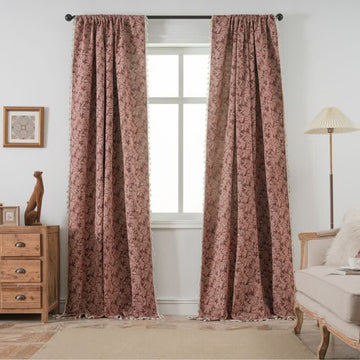 Tenda vintage in jacquard con motivo a foglie e nappe - image 0