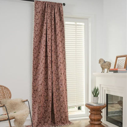 Tenda vintage in jacquard con motivo a foglie e nappe - image 2