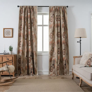 Tenda jacquard con motivo ad anelli d'albero e nappe - Occhiello - 150cm x 300cm - image 0