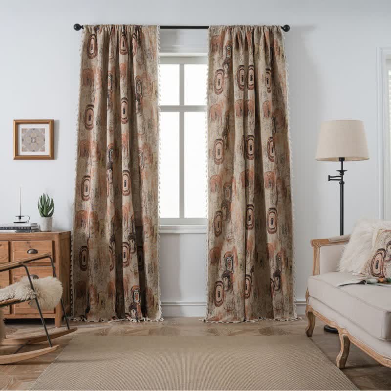 Tenda jacquard con motivo ad anelli d'albero e nappe - Occhiello - 150cm x 300cm - image 0