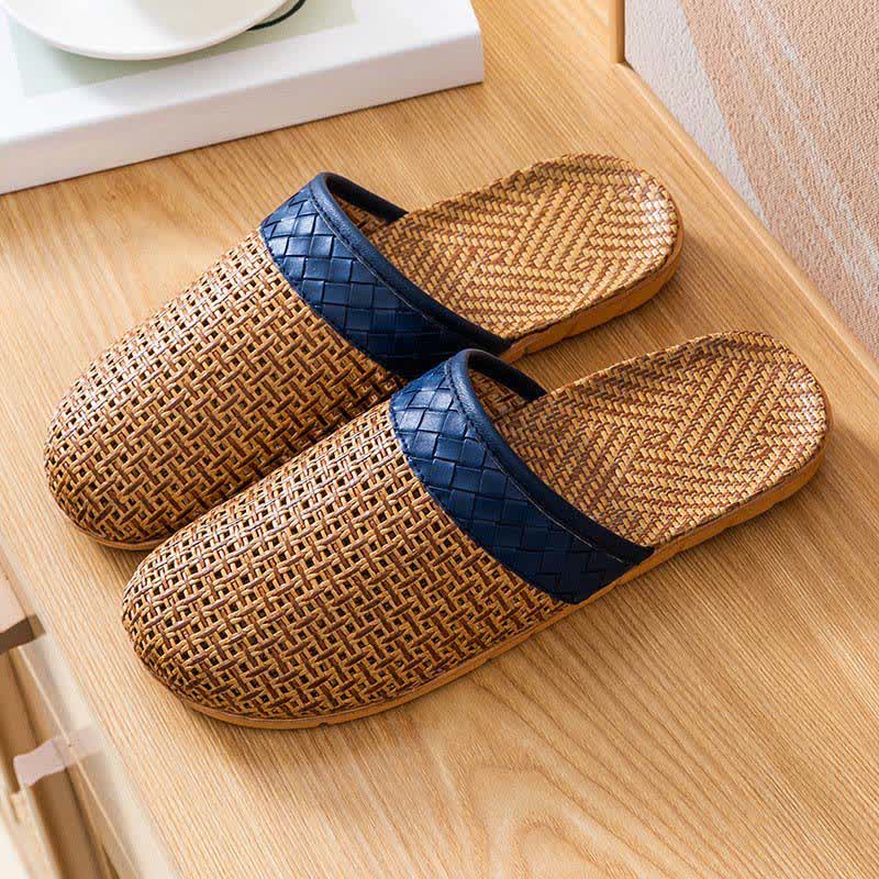 Pantofole da interno antiscivolo in rattan naturale - Blu navy - L - image 10
