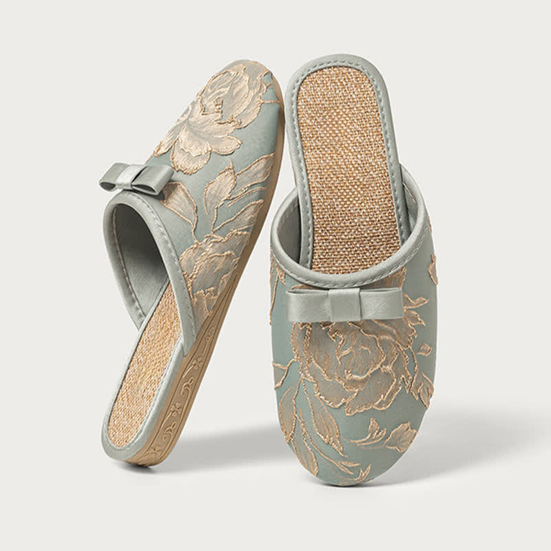 Pantofole in lino ricamate con punta chiusa - Blu Verde - XL - image 8