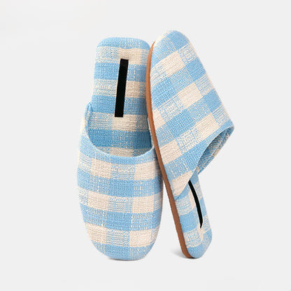 Eleganti pantofole antiscivolo in cotone e lino a quadri. - image 11