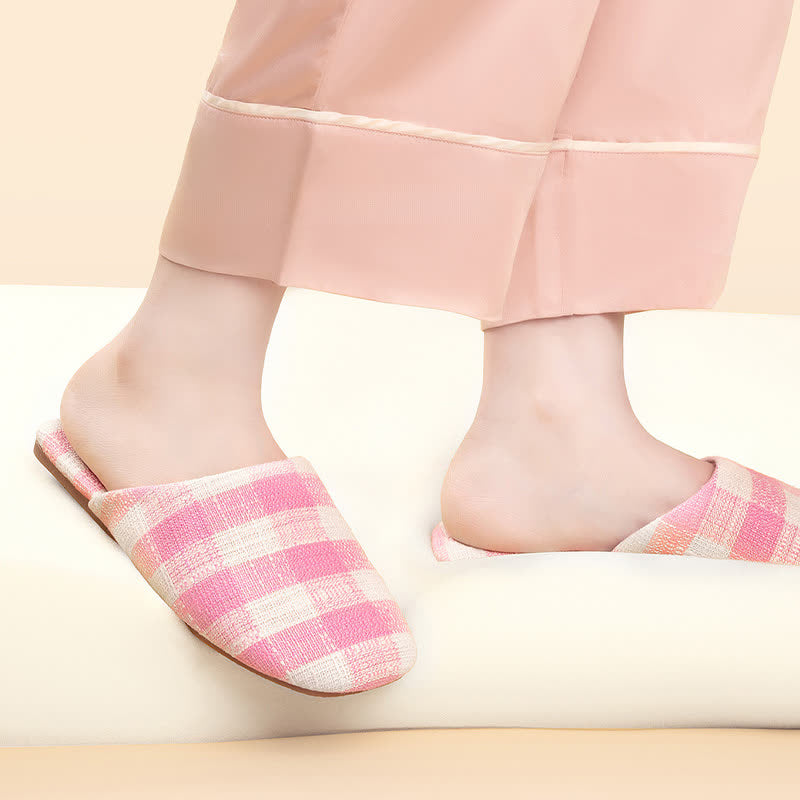 Eleganti pantofole antiscivolo in cotone e lino a quadri. - image 3
