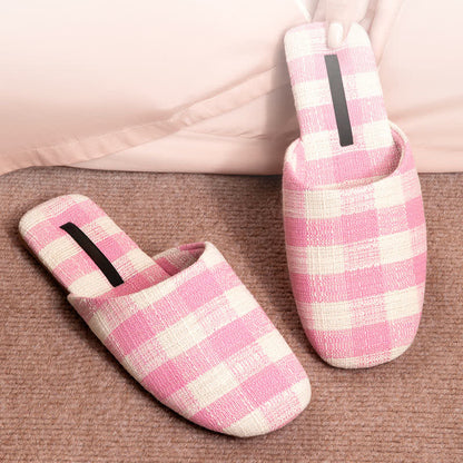 Eleganti pantofole antiscivolo in cotone e lino a quadri. - image 6