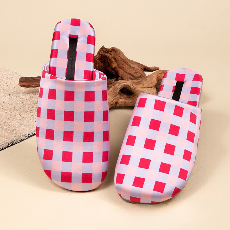 Pantofole da casa a quadri traspiranti con effetto satinato. - Rosa - L - image 9