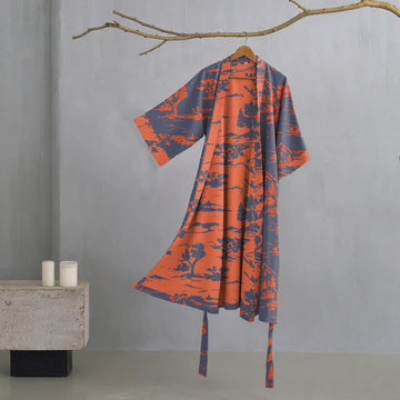 Kimono unisex in garza di cotone con stampa montagna e alberi - Marina - XL - image 0