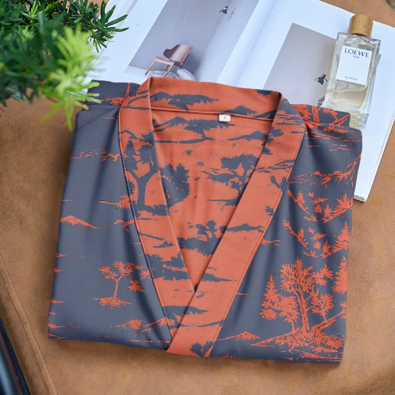 Kimono unisex in garza di cotone con stampa montagna e alberi - image 3